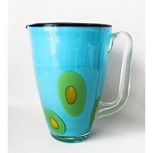 Art Glass Turquoise Blue Water Pitcher Jug Italian Hand Blow Glass Art Cocktail